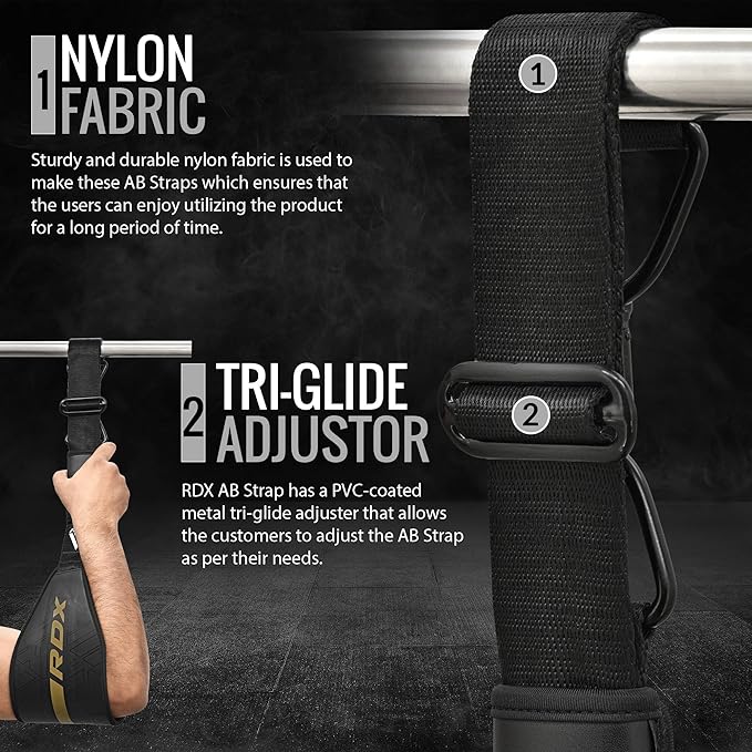 RDX AB Straps for Pull Up Bar Hanging (Pair), Maya Hide Leather, Abdominal Muscle Building Padded Arm Support Slings with D-Ring Strap, Leg Raise Exercise Fitness Workout Strength Training, Men Women