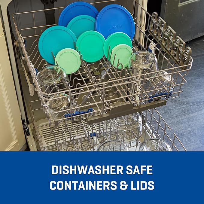 Anchor Hocking 26 Piece Glass Storage Containers with Lids (13 Glass Food Storage Containers & 13 Mixed Blue SnugFit Lids)