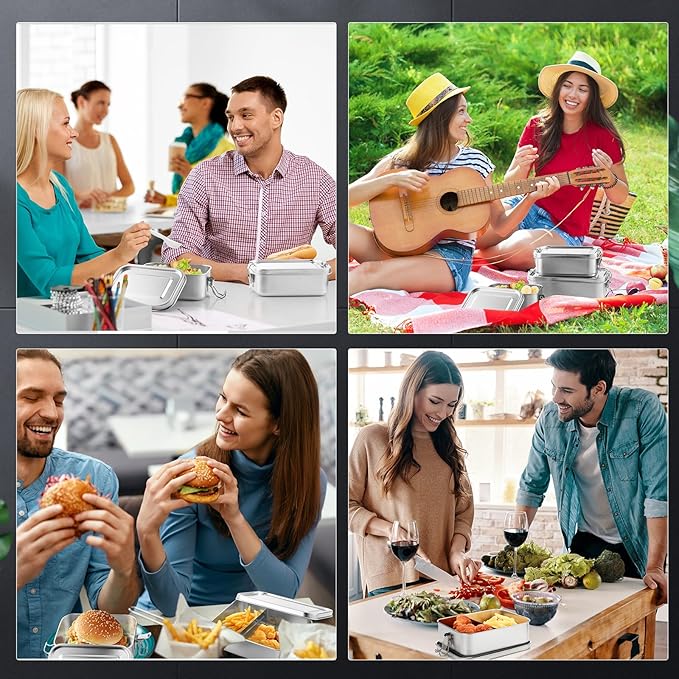 Umigy 5 Pcs Stainless Steel Food Containers Metal Bento Lunch Box Stainless Steel Food Storage Containers, Lockable Clips to Leak Proof, Reusable Dishwasher Snack Boxes for Work, Picnic (5 Sizes)