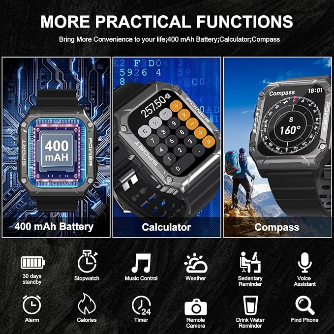 Smart Watch for Men with Phone Function 1.95” HD Touchscreen Smartwatch Fitness Tracker 130+ Sports Modes IP68 Waterproof Wristwatch with Sleep Monitor Pedometer Message Reminder for Android iOS