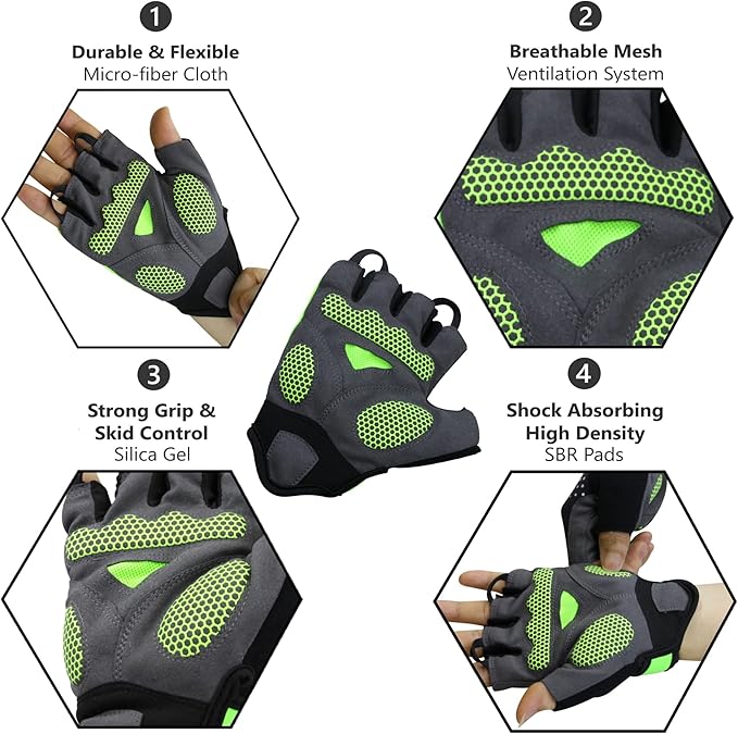 Cycling Gloves Mountain Bike for Men – Shock Absorbing SBR Gel Padded – Anti Slip Palm – Ultra Breathable – Specialized for Mens Bicycling, Biking, MTB Biker, Road Bicycle Riding