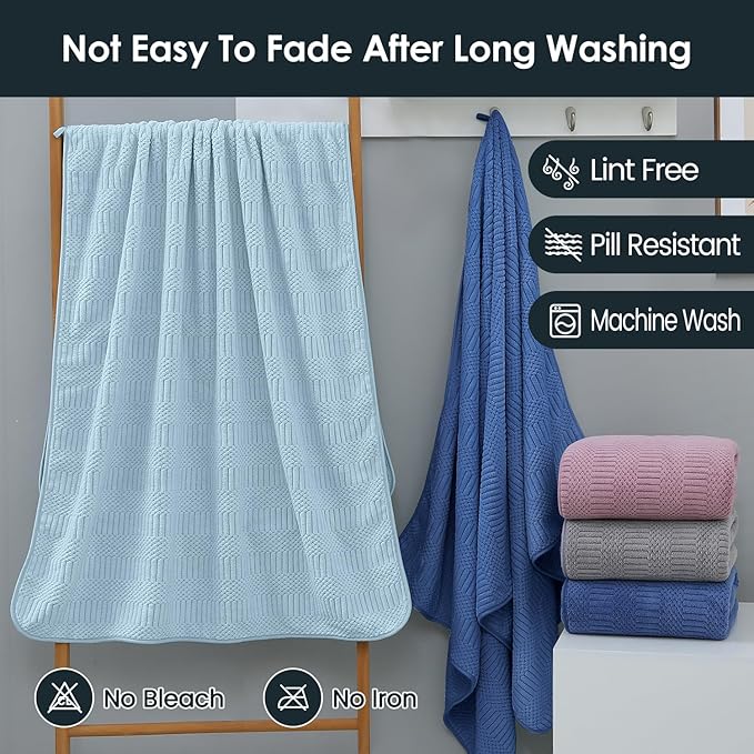 JML Microfiber Bath Towels, Large Bathroom Towel 2 Pack (30" x 60"), Oversized, Soft, Super Absorbent and Fast Drying, Multipurpose Use for Sport, Fitness, Yoga, Diamond Cross Grid Purple