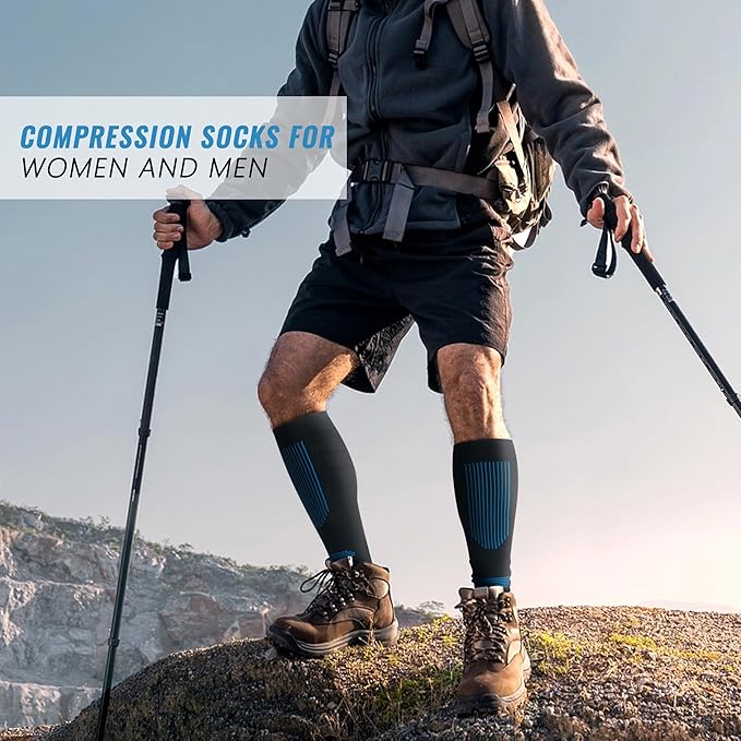 fenglaoda Compression Socks Women Men 4 Pairs, Knee High Support Socks for Running, Sports, Travel, Flight, Nurse