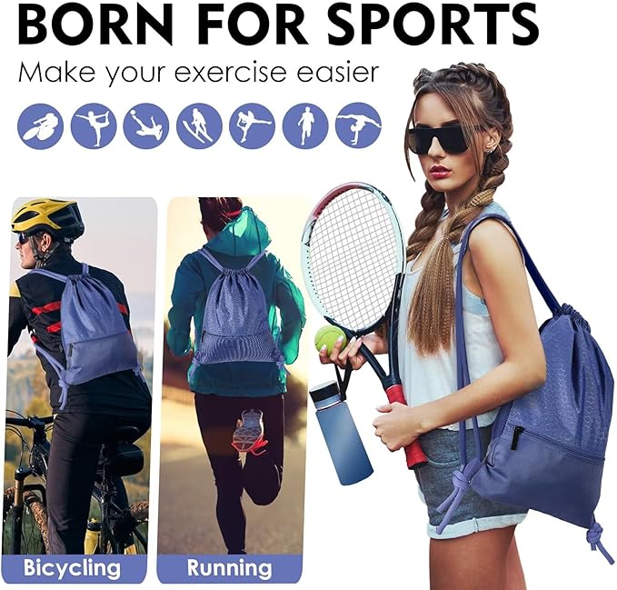 GAENMESH Drawstring Backpack Bag for Sports Lightweight Foldable Gym Bag with Sturdy Draw Cord Shoulder Strap Hiking Travel Camping