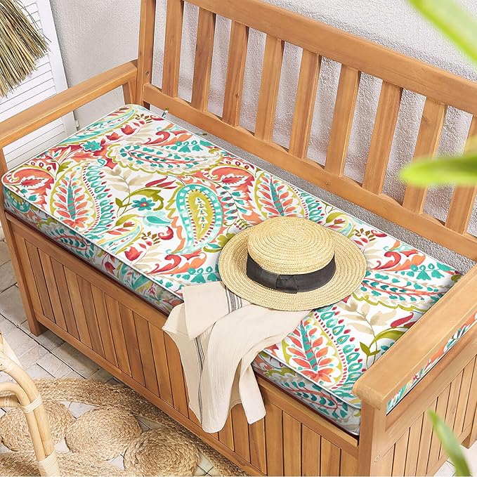 Outdoor Bench Cushion, Patio Furniture Cushion 45 x 18 x 3 Inch, Water Resistant Garden Sofa Swing Pad Settee Loveseat Couch Replacement Cushion, 1 Pack, Pretty Paisley
