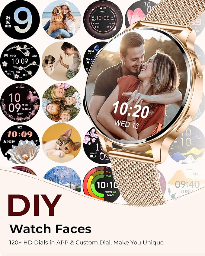 Smart Watches for Women, 1.27″ AMOLED Fitness Tracker with Heart Rate SpO2 Sleep Monitor, 3 Bands, 120+ Sport Modes, Call & Notifications, Smartwatch for Android & iPhone Compatible, 40 mm Rose Gold