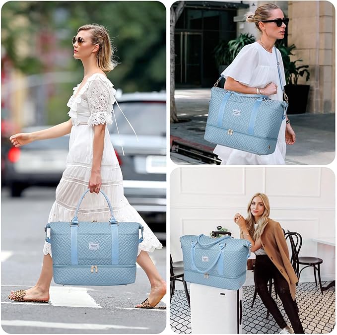 Duffle Bag for Travel, Weekender Bag with Shoe Compartment, Carry On Overnight Bag for Women with Toiletry Bag, Gym Bag with Wet Pocket, Hospital Bags for Labor and Delivery Beige