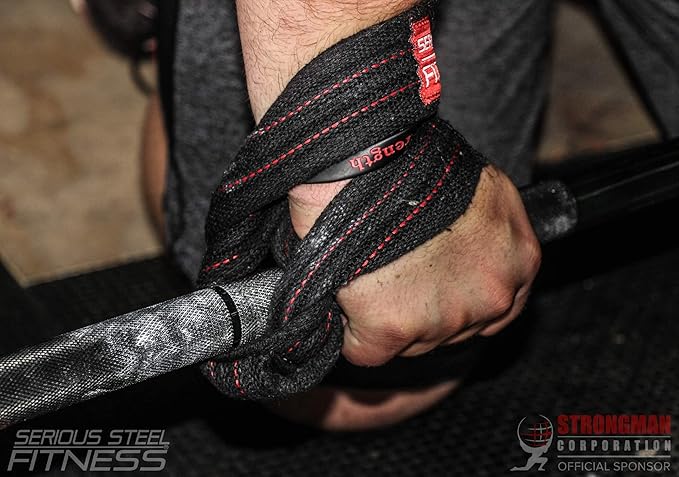 SERIOUS STEEL FITNESS Red Figure 8 Lifting Straps | Deadlift & Strongman Axle Straps - 3 Sizes