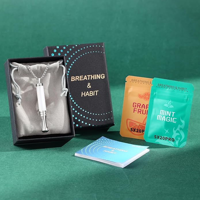 Breathing Necklace, Breathe Free Necklace for Stress Relief, Meditation & Relaxation, Anxiety Necklace Mindful Breathefree Calm Tool with Plant Cores, Natural Switch from Bad Habit