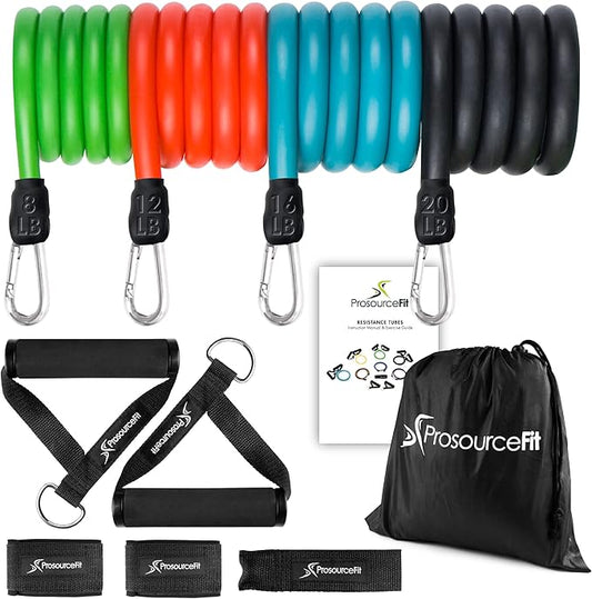 ProsourceFit Single Stackable Resistance Bands with Door Anchor and Exercise Guide, 8-12 LB, Heavy Duty Fitness Tube for Full-Body Exercises and Home Workouts, Red