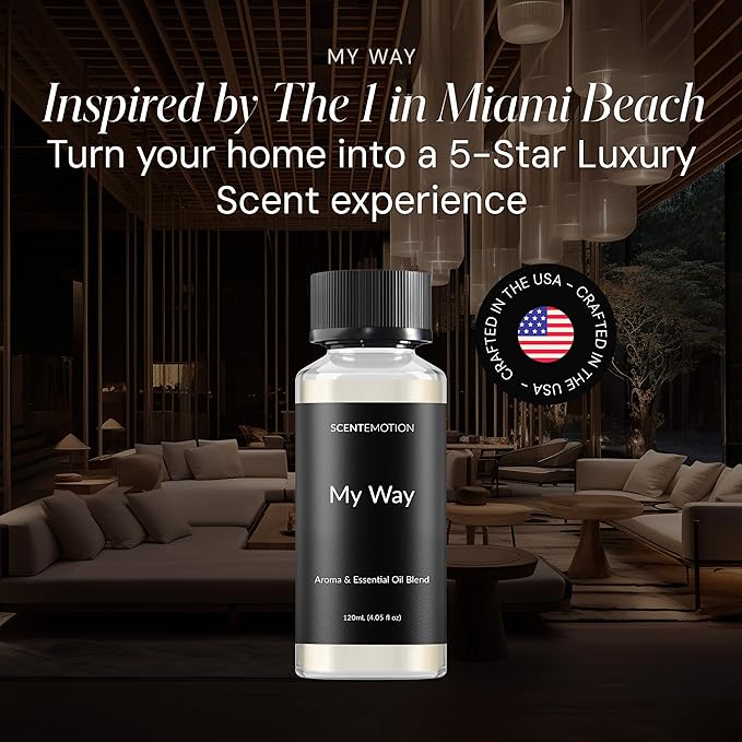 My Way Diffuser Oil Inspired by The 1 Miami Beach Scent, Scent Diffuser Oil with Notes of Cardamom, Leather, Lemon & Iris, Aromatherapy Fragrance, Essential Oil Blend | 120ml, 4.05 fl oz