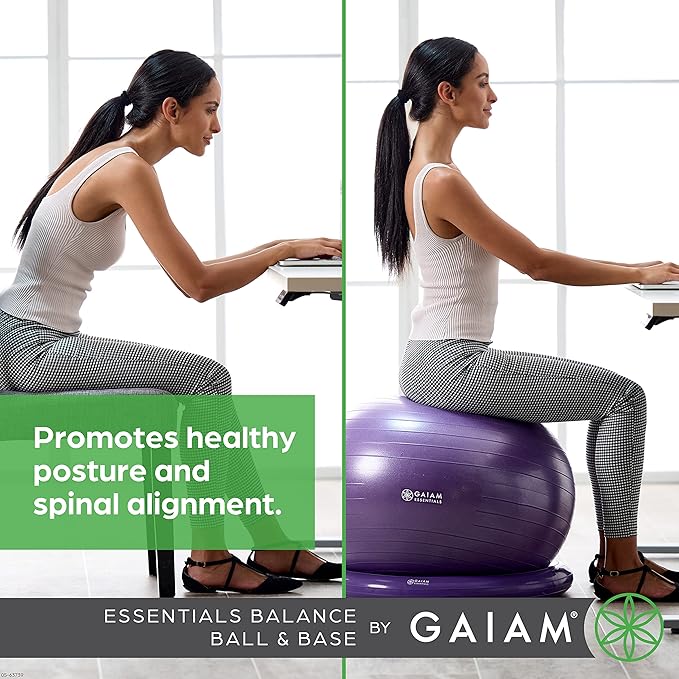 Gaiam Essentials Balance Ball & Base Kit, 65cm Yoga Ball Chair, Exercise Ball with Inflatable Ring Base for Home or Office Desk, Includes Air Pump