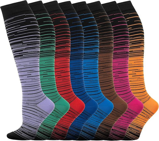 Compression Socks for Women Men Circulation Knee High 8 Pairs for Nurses, Running, Travel, Athletic