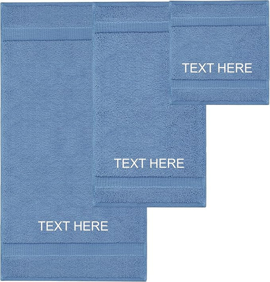 Chakir Turkish Linens | Hotel & Spa Quality 100% Cotton Premium Turkish Towels | Soft & Absorbent (Personalized 3-Piece Towel Set, Wedgewood)