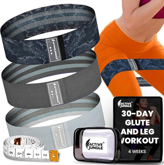 Premium Fabric Resistance Bands for Glutes & Legs – Set of 3 | Non-Slip, Elastic, Durable, Includes Travel Bag, Workout Guide & Digital Challenges