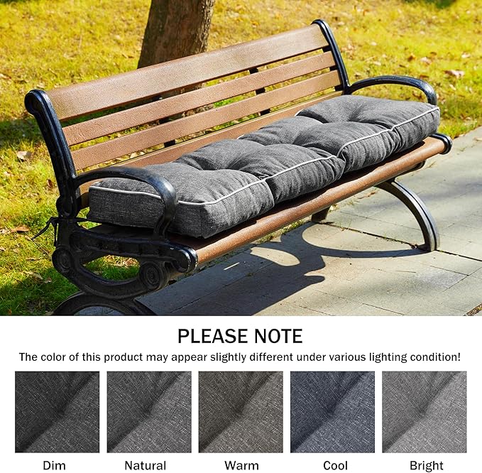 Bench Cushions for Outdoor Furniture, 42 x 16 Inch Outdoor Bench Cushion, Patio Bench Cushion with Durable Ties, Long Patio Seat Cushions for Garden, Indoor, Kitchen&Dining, Dark Grey