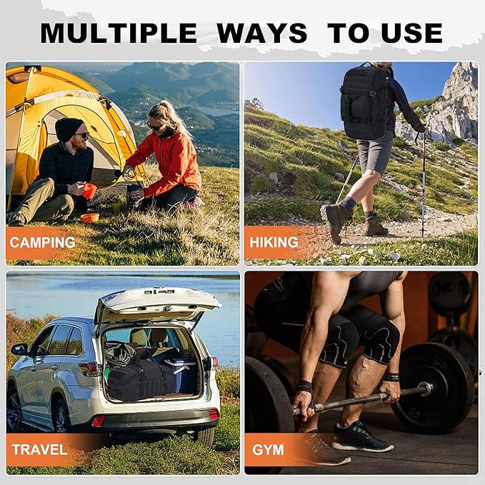 Gym Bag Duffle Bags Backpack Travel Duffle Bag with Weekend Overnight Bag for Outdoor Tactical Sports Travel Camping Hunting (Black, 80L)