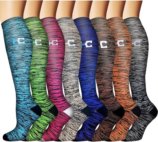 Graduated Copper Compression Socks for Men & Women Circulation 8 Pairs 15-20mmHg - Best for Running Athletic Cycling