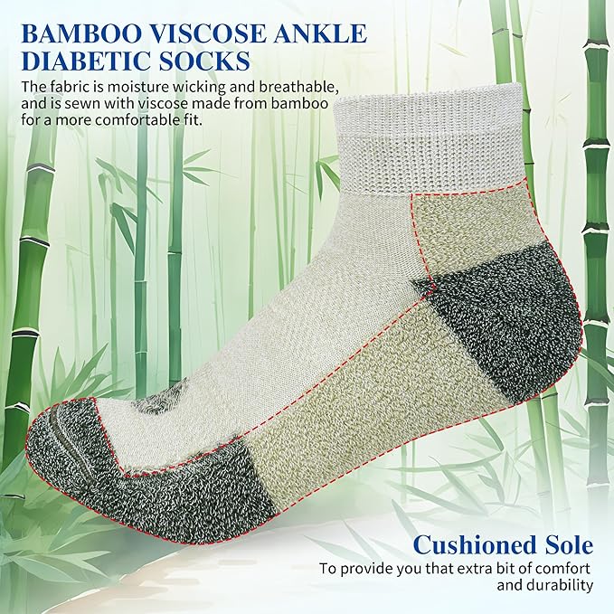 Diabetic Socks for Men,6 Pairs Ankle Mens Diabetic Socks,Diabetic Neuropathy Socks for Men 9-12