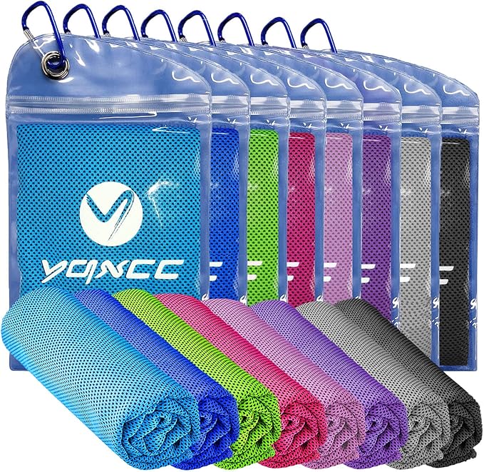 YQXCC Cooling Towels | 8 Pack 47"x12" | Ice Cool for Neck | Microfiber Soft Breathable Chilly | for Yoga, Sports, Golf, Gym, Camping, Running, Fitness, Workout & More Activities