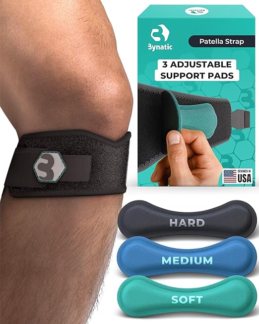 Patella Knee Strap with 3 Adjustable Support Pads - Patella Band for Osgood Schlatter Knee Brace Youth and Adults - Knee Strap Patella Tendon Support for Runners Knee - Patellar Tendon Support Strap