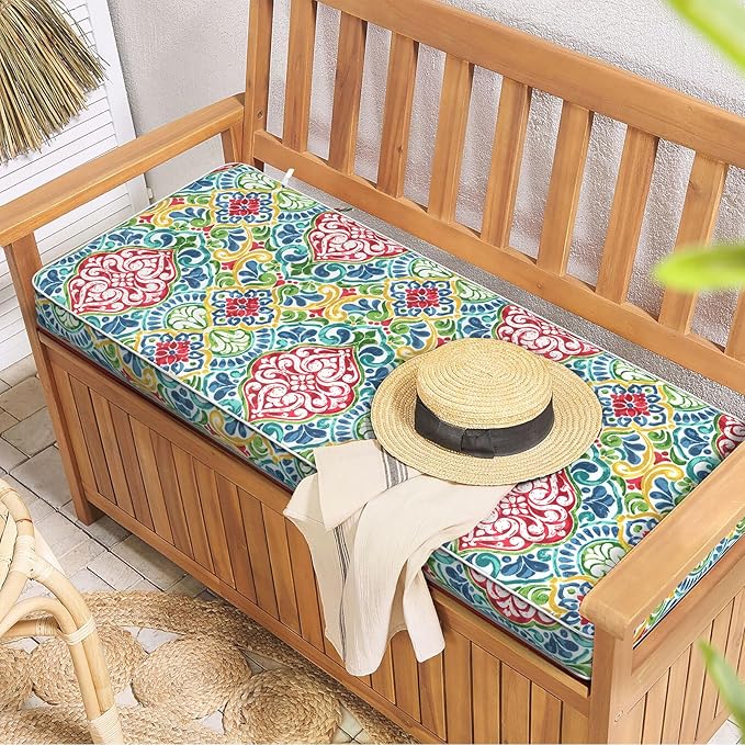 Outdoor Bench Cushion, Patio Furniture Cushion 45 x 18 x 3 Inch, Water Resistant Garden Sofa Swing Pad Settee Loveseat Couch Replacement Cushion, 1 Pack,Damask Red