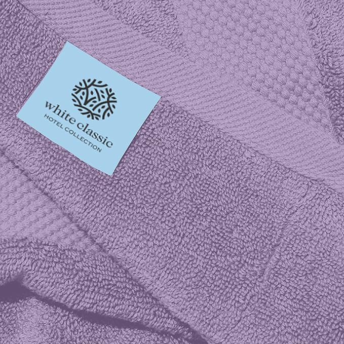 White Classic Luxury Hand Towels for Bathroom-Hotel-Spa-Kitchen-Set - Circlet Egyptian Cotton - 16x30 Inches - Set of 6 (Lavender)