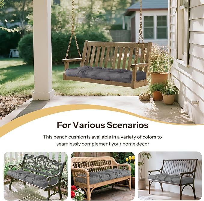 Waterproof Outdoor Bench Cushion 49"X20"X4" Comfortable Outdoor Chair Cushions Tufted Garden Bench Pad UV Resistant and Fade Resistant (1, Light Grey)