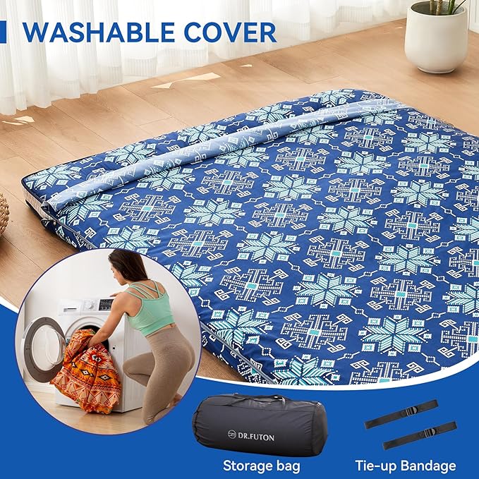 Dr.Futon Japanese Floor Futon Mattress Extra Thick Folding Roll Up Bed Topper Mat for Guest,Lounger and Tavel