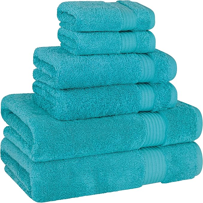Cotton Paradise 6 Piece Towel Set 100% Cotton Soft Absorbent Turkish Towels for Bathroom 2 Bath Towels 2 Hand Towels 2 Washcloths, Aqua Blue Towel Set