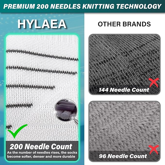 Hylaea Compression Running Socks for men, Coolmax Anti-Blister Cushion Crew Socks for Athletic, Moisture Wicking & Seamless