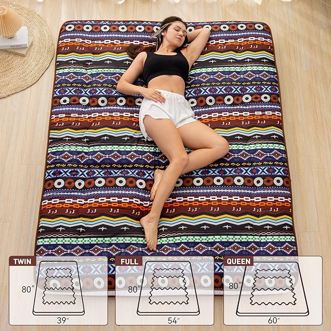 Dr.Futon Japanese Floor Futon Mattress Extra Thick Folding Roll Up Bed Topper Mat for Guest,Lounger and Tavel
