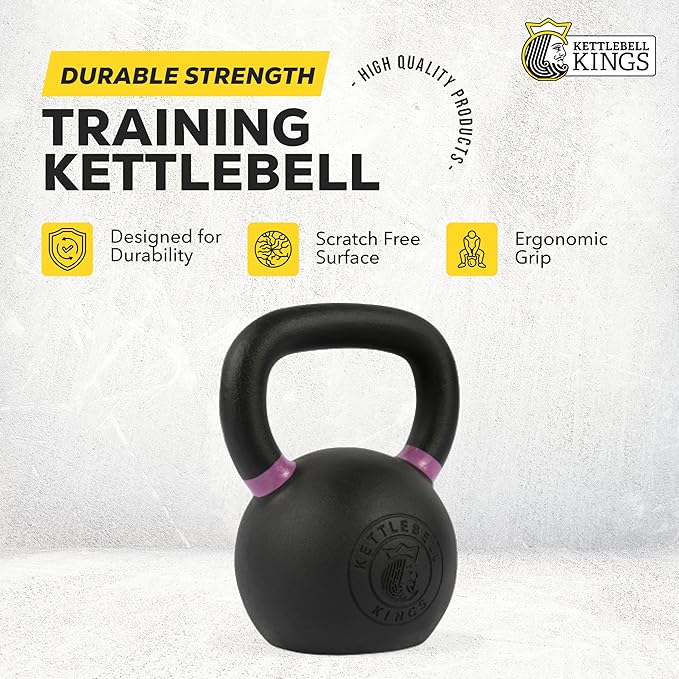 Kettlebell Kings Powder Coated Kettlebell Weights - 9-97 lb Strength Training Kettlebells for Men and Women - Hand Weights Workout Gym Equipment - Weights Set for Home Gym- New