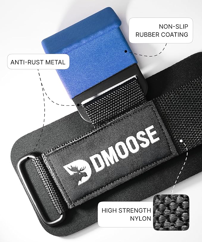 DMoose Fitness Weight Lifting Hooks (Pair) for Deadlifts, Pull Ups, Rows & Shrugs - Anti-Rip Nylon Strap Hand Grips with Thick Wrist Padding - Heavy Duty Wrist Straps for Weightlifting & Gym Workouts