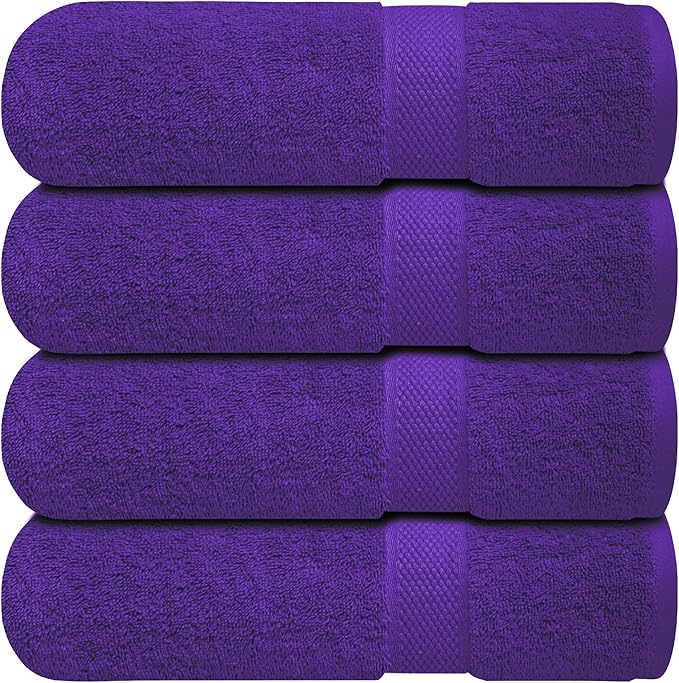 Infinitee Xclusives Luxury 100% Ring-Spun Cotton Bath Towels Set of 4 (27x54 inches) – Soft, Absorbent & Quick-Drying Towels for Bathroom, Gym, Spa & Hotel Use (Profound Purple, Bath Towels)