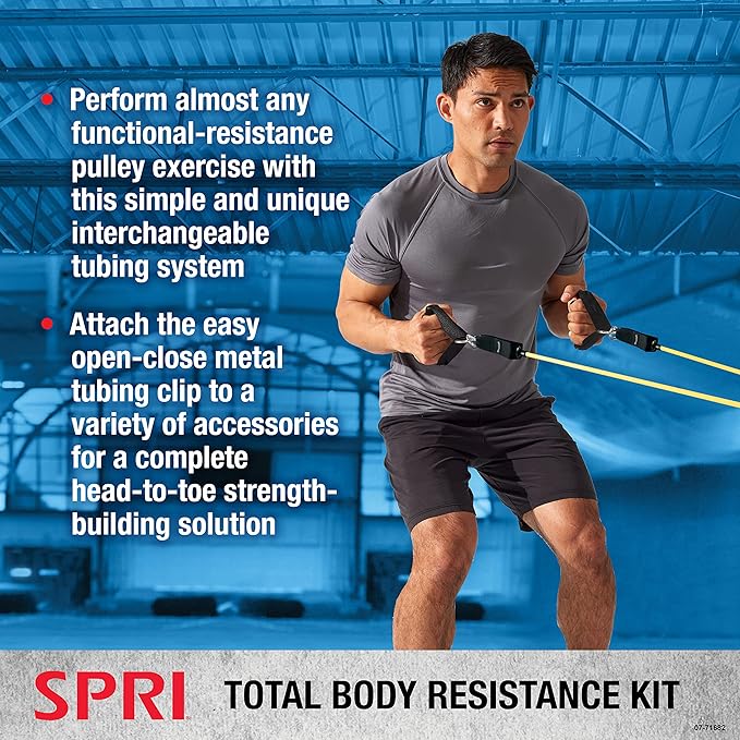 SPRI Resistance Band Kit - Resistance Training Interchangeable Tubes for Full Body Toning - Includes 5 Exercise Bands, Ankle/Wrist Strap with Padded Handles, Door Anchor, Exercise Guide, Carry Bag