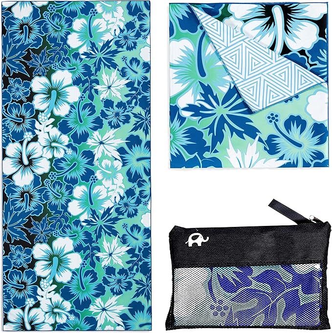 Elite Trend Microfiber Beach Towel for Adults with Bag - Extra Large 78x35 inch Lightweight Sand Free Quick Dry Towel for Travel, Swimming, Yoga, Camping (Hibiscus)