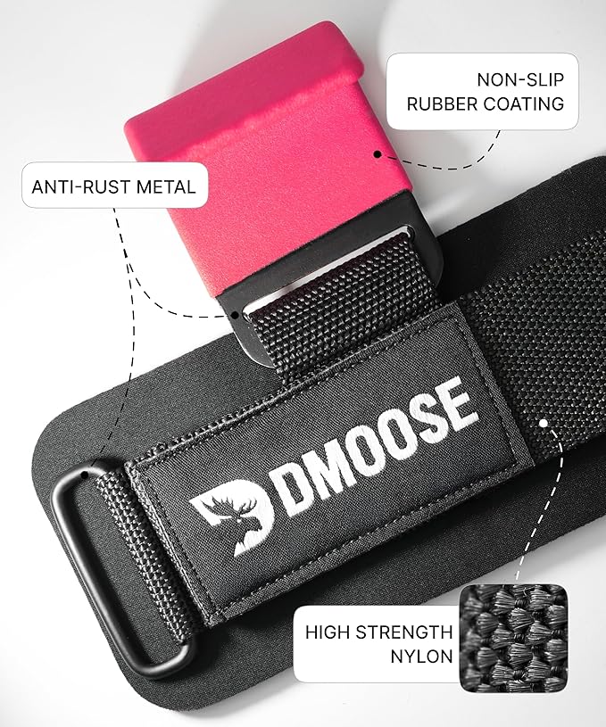 DMoose Fitness Weight Lifting Hooks (Pair) for Deadlifts, Pull Ups, Rows & Shrugs - Anti-Rip Nylon Strap Hand Grips with Thick Wrist Padding - Heavy Duty Wrist Straps for Weightlifting & Gym Workouts