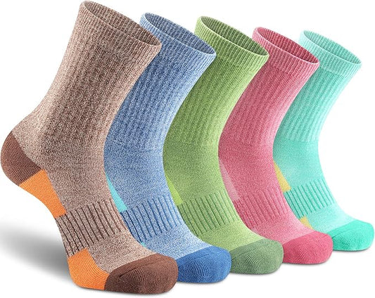 Gonii Women Socks Hiking Running Thick Cushion Athletic Crew Socks 5-Pair