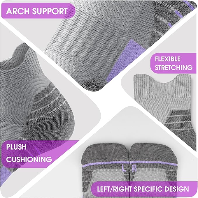 Gonii Women's Compression Ankle Socks with Cushion & Arch Support| Lightweight & Moisture-Wicking for Running 3 Pairs