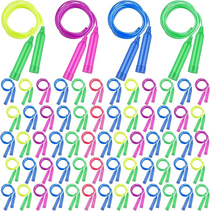 Elcoho 72 Pack Colorful Kids Jump Rope Set Great Party Favor Adjustable Plastic Kids Jump Rope Skipping Rope Outdoor Jump Ropes Great Party Favor