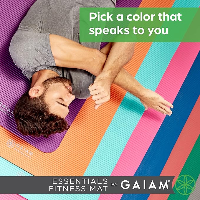 Gaiam Essentials Thick and Thin Yoga Mat Fitness & Exercise Mat with Easy-Cinch Carrier Strap