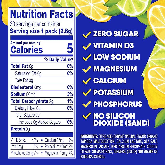 GoHydrate Instant Hydration Powder Packets - Low Sodium Electrolytes Drink Mix - Natural Hydration Support, Sugar Free Electrolyte Flavored Powder Drink with Vitamin D, 30 Packs, Lemon Citrus