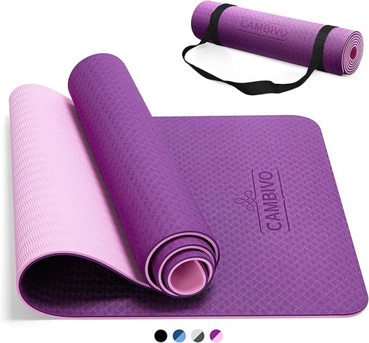 CAMBIVO Yoga Mat for Women Men Kids, 1/3 & 1/4 & 2/5 Inch Extra Thick Yoga Mat Non Slip, 72" x 24" TPE Yoga Mats, Workout Mat with Carrying Strap for Yoga, Pilates and Floor Exercises
