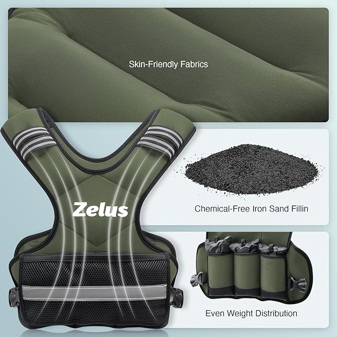 ZELUS Weighted Vest for Men and Women | 4-10lb/11-20lb/20-32lb Vest with 6 Ironsand Weights for Home Workouts | Adjustable Body Weight Vest Exercise Set for Cardio and Strength Training