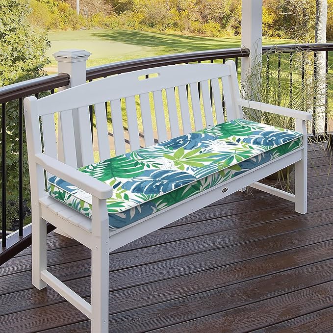 Outdoor Bench Cushion, Patio Furniture Cushion 48 x 18 x 3 Inch, Water Resistant Garden Sofa Swing Pad Settee Loveseat Couch Replacement Cushion, 1 Pack, Islamorada Blue Green