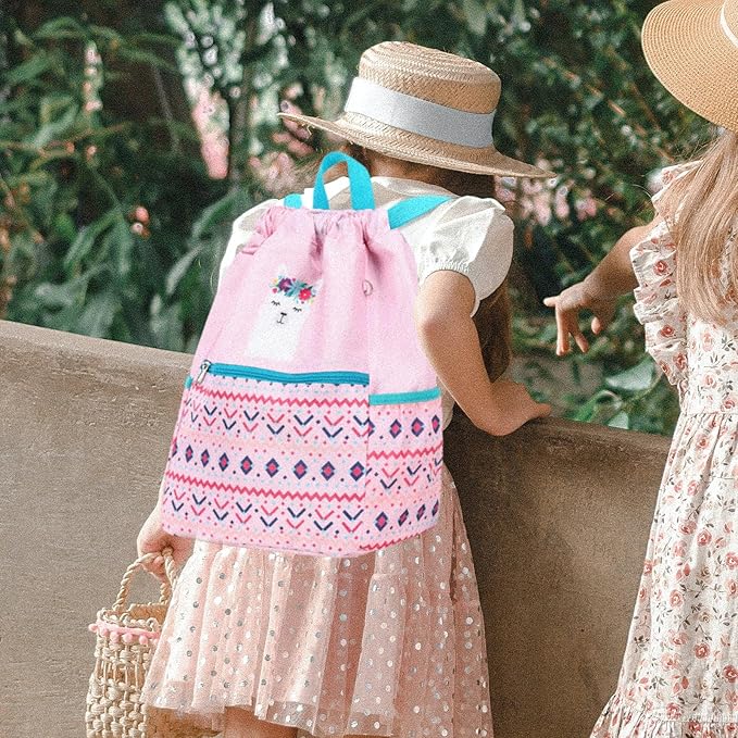 Drawstring Backpack Gym String Bag Drawstring Sackpack Sport Cinch Bag For Womens Girls Mens Alpaca Blue Pink