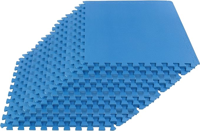 EVA Foam Mat Tiles 16-Pack - 64 SQ FT of Interlocking Padding for Garage, Playroom, or Gym Flooring - Workout Mat or Baby Playmat by Stalwart (Blue)