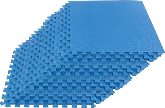 EVA Foam Mat Tiles 16-Pack - 64 SQ FT of Interlocking Padding for Garage, Playroom, or Gym Flooring - Workout Mat or Baby Playmat by Stalwart (Blue)