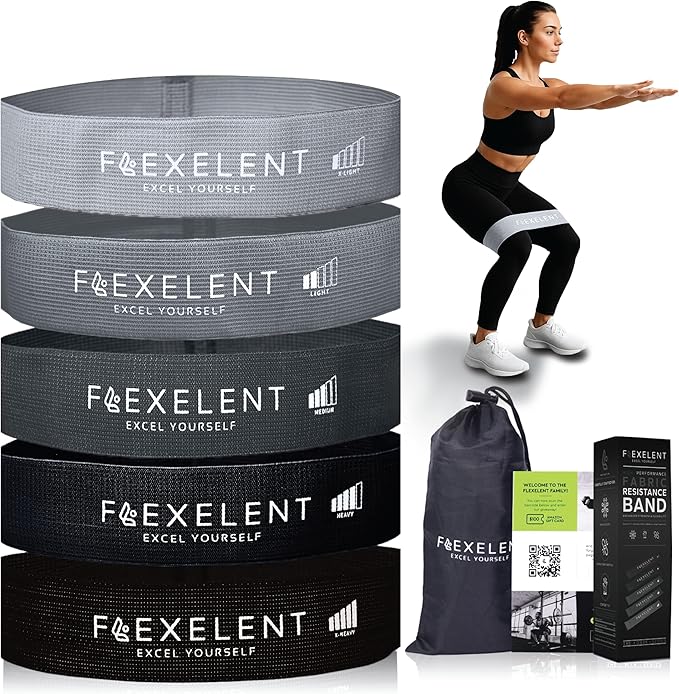 Fabric Resistance Bands for Working Out with 5 Strength Levels - Extra Light to Extra Heavy, Thick Resistance Workout Bands for Legs, Glutes, Hip, Stretching, Strength Training, and Physical Therapy
